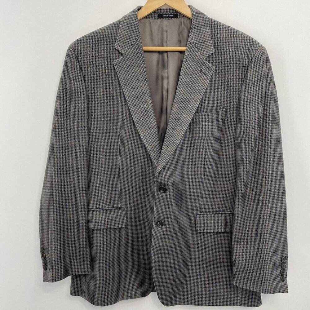 Chaps Ralph Lauren Sport Coat Blazer 100% Silk Plaid Houndstooth Gray Mens 44R